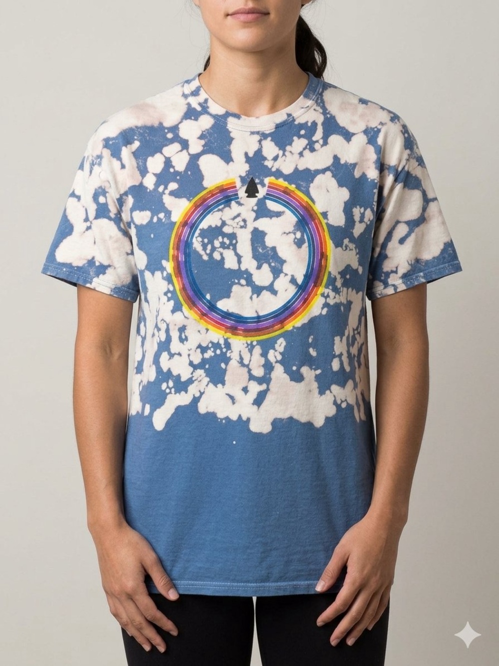 Blue Tie-Dye Short Sleeve Tee with Rainbow Ring Graphic